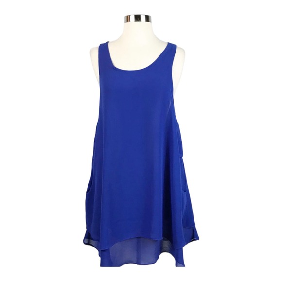 MILLAU Chiffon Blue Shift Swing Dress Sheer Layers Scoop Neck Sleeveless Medium - Picture 1 of 7